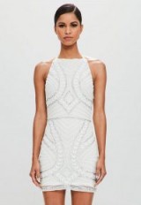 MISSGUIDED peace + love white halterneck embellished mini dress – luxe party fashion