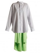 BALENCIAGA Point-collar draped-detail striped shirt ~ oversized contemporary shirts