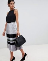 Reiss Sophia metallic stripe pleat skirt in silver ~ chic look