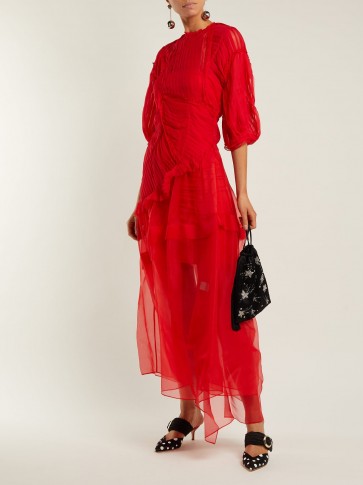 PREEN BY THORNTON BREGAZZI Risse pleated-panel red silk dress