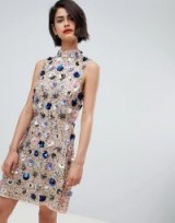 River Island Floral Embellished Mini Dress Pink / sequin flowers