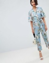 River Island Floral Print Tie Waist Jumpsuit / holiday evening fashion