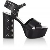 SAINT LAURENT Farrah Studded Leather Platform Sandals ~ silver tone studs ~ chunky platforms