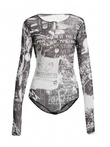 MM6 MAISON MARGIELA Scribble-print long-sleeved bodysuit ~ monochrome slogan bodysuits