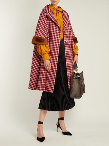 FENDI Shearling-trimmed checked wool coat ~ chic outerwear