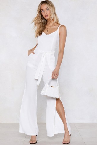 NASTY GAL Time to Split Linen Jumpsuit in white | summer fashion | side leg slits