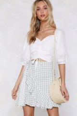 NASTY GAL Vacay Romance Gingham Skirt in sage | checks & ruffles