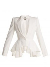 ALEXANDER MCQUEEN Waterfall peplum ivory crepe blazer ~ tailored eveningwear