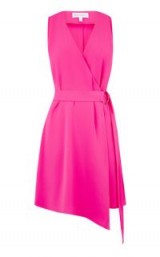 WAREHOUSE WRAP ASYMMETRIC DRESS BRIGHT PINK