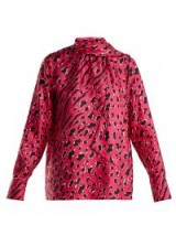 VALENTINO Pink Animal-print silk blouse ~ chic high neck