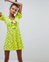 ASOS DESIGN bubble sleeve tie front skater sundress | yellow summer frocks