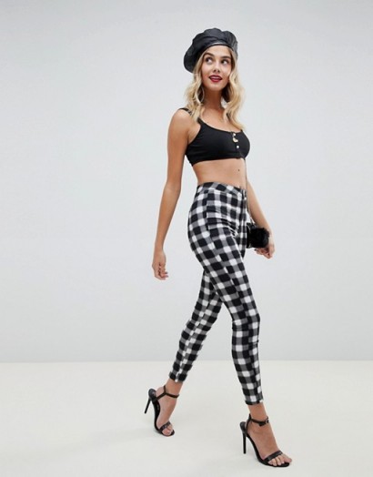 ASOS DESIGN Rivington high waisted jeans in blur gingham mono print | checked monochrome denim | black and white skinnies