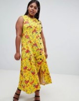 ASOS DESIGN Curve maxi tea dress with dropped hem and contrast buttons in floral print / long yellow summer frocks