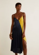 MANGO Asymmetrical satin dress / colour block slip