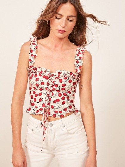 Reformation Bayley Top in Amara | retro cherry prints