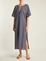 LOUP CHARMANT Belek organic-cotton kaftan ~ blue and white check vacation dress