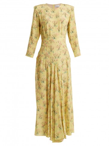 RAEY Bracelet sleeve acid tree-print silk dress ~ yellow summer frock