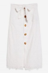 Topshop Broderie Button Midi Skirt in White | 70s summer style