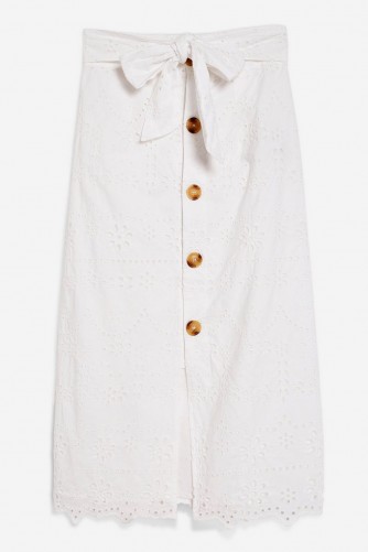 Topshop Broderie Button Midi Skirt in White | 70s summer style