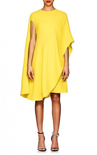 CALVIN KLEIN Yellow Silk-Wool Asymmetric T-Shirt Dress ~ cape style ~ one sleeve