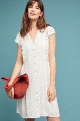 Meadow Rue Canal Ruffled Shirtdress in White | frill trimmed summer frock