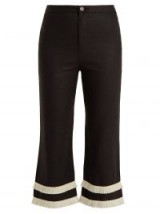 STAUD Cassie raffia-trimmed black linen-blend trousers ~ cropped pants