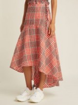 GANNI Charron red tartan cotton-blend seersucker skirt ~ summer style ~ high-low hemline