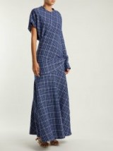 CALVIN KLEIN 205W39NYC Blue Checked cotton-blend dress ~ one long sleeve maxi