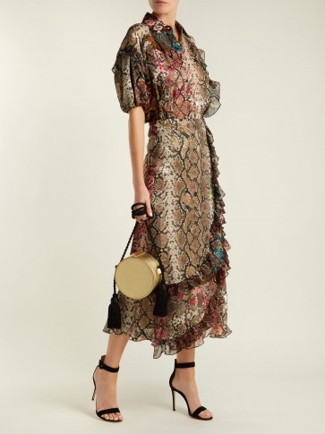 PREEN BY THORNTON BREGAZZI Clemence floral and snake-print satin devoré skirt ~ femme summer look