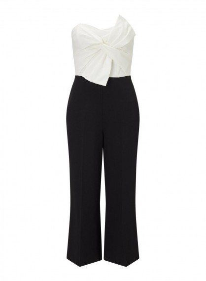 Miss Selfridge Colour Block Bandeau Jumpsuit – monochrome evening fashion