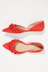 ANTHROPOLOGIE Dorsay Ruffled-Suede Flats Red ~ pointy toes