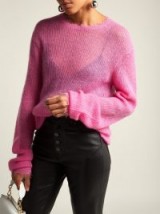 HELMUT LANG Pink Frayed trim sheer knit sweater ~ casual luxe knitwear