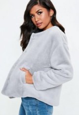 Missguided grey teddy fur cropped jacket – soft & fluffy