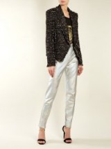 BALMAIN High-rise straight-leg jeans ~ metallic-silver pants ~ retro evening glamour