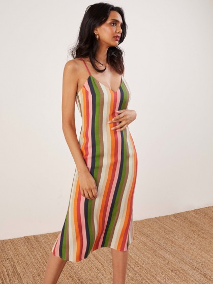 Reformation Jaxon Dress in Rainbow Stripe | strappy sundress