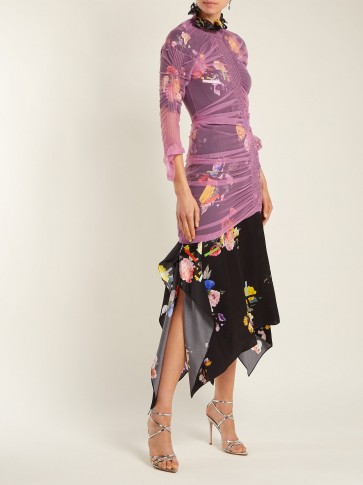 PREEN BY THORNTON BREGAZZI Lynn floral-print tulle-overlay dress ~ asymmetric event wear