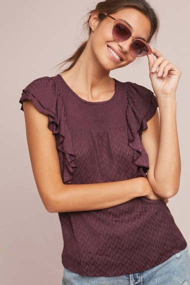 Meadow Rue Majolica Blouse in Plum | purple ruffle trimmed summer tops