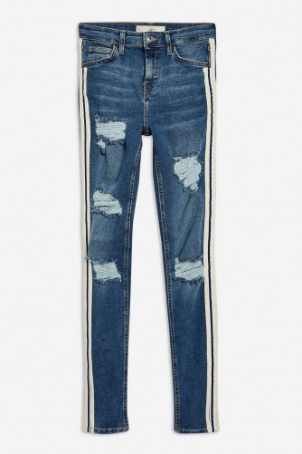 MOTO Mid Blue Side Stripe Jeans | destroyed skinnies