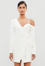 peace + love white one shoulder tuxedo dress – statement style party fashion