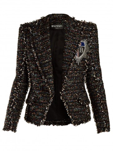 BALMAIN Peak-lapel tweed blazer ~ metallic tread jackets