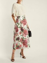 DOLCE & GABBANA Peony and rose-print high-rise midi skirt / floral fashion