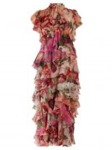 DOLCE & GABBANA Peony and rose-print tiered chiffon midi dress / my floral romance