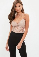 MISSGUIDED premium nude corded lace harness bodysuit – sheer strappy tops