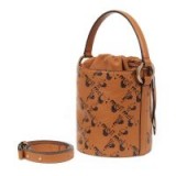 meli melo Santina Mini Bucket Bag in Tan DNA – brown logo print bags
