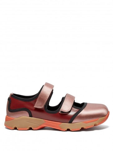 MARNI Tri-colour satin and leather trainers ~ sports luxe