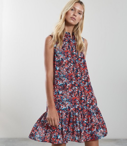 REISS VALI DITSY PRINT DROP HEM DRESS ~ frilled hemline