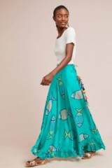 Anupamaa Vani Printed Maxi Silk Skirt Blue Fish Motif