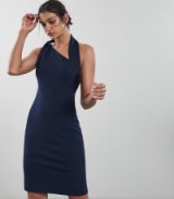 REISS VARESSE TWIST NECK DRESS FRENCH NAVY ~ chic asymmetric halterneck