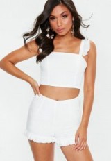 Missguided white frill shoulder coord set | co-ordinated summer fashion