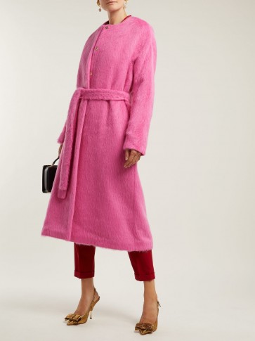 ROCHAS Angel single-breasted pink wool-blend collarless coat ~ chic winter style